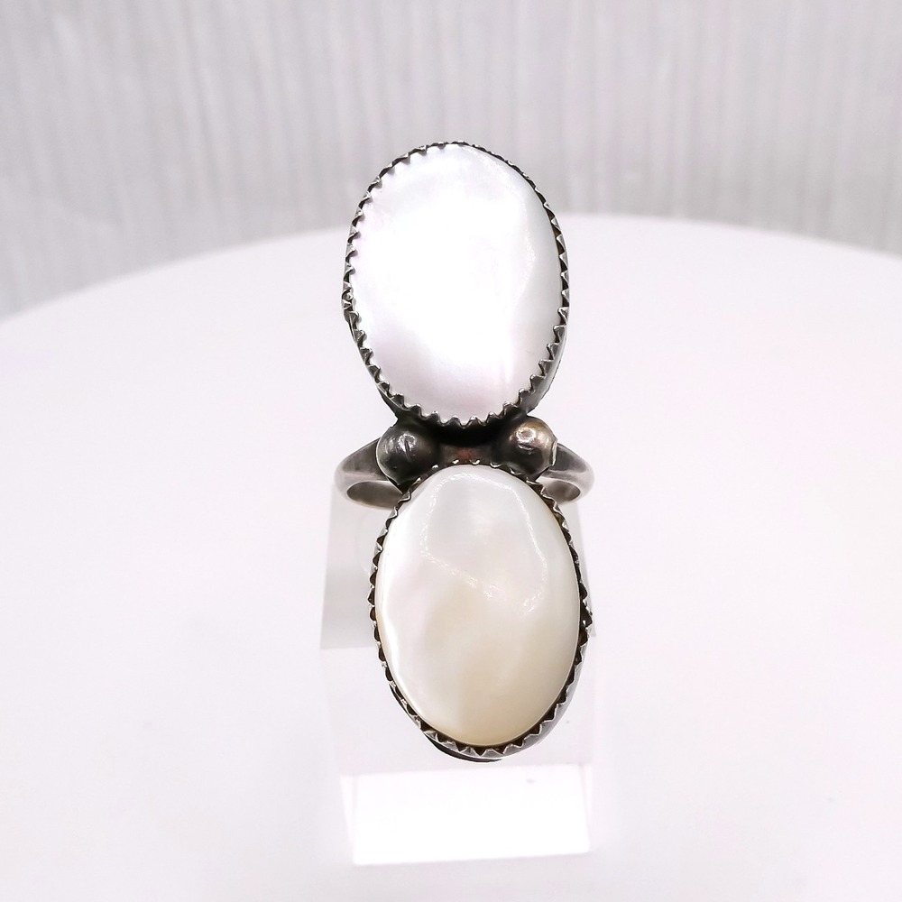 Navajo Sterling Silver 925 White Mother Of Pearl Half Finger Ring Sz 5.5 Vintage